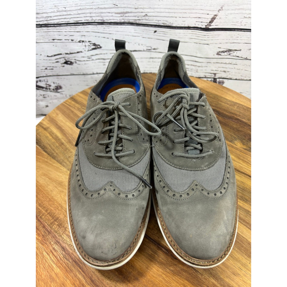 Men's Clarks Grey Leather & Mesh Wingtip Oxfords US 9 White Sole - Picture 1 of 10